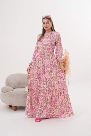 Polologin Butik Çiçekli Viskon Elbise Pembe