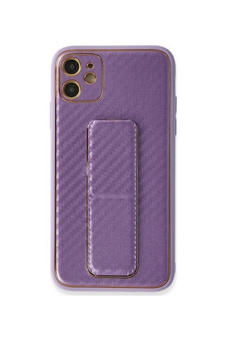 İphone 12 Kılıf Coco Karbon Standlı Kapak - Mor