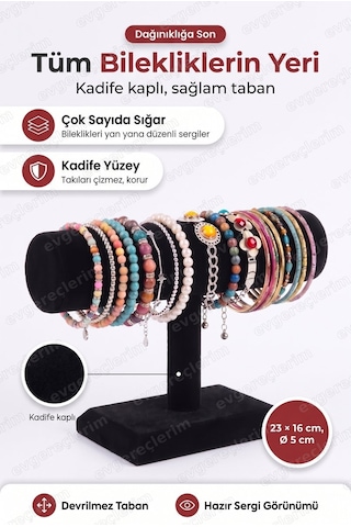 Kadife Bilezik Standı Takı Bileklik Sergileme Düzenleyici 23x16 Cm Siyah