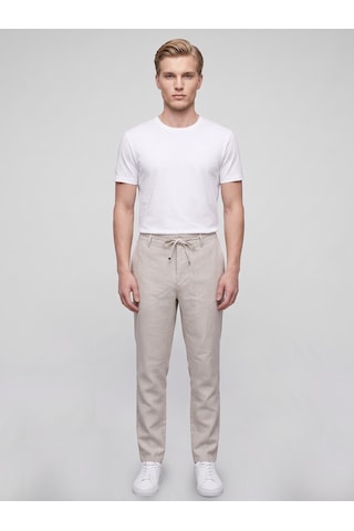 Plus Scorpion Erkek Yazlık Bağcıklı Kumaş Pantolon Slim Fit Rahat Kesim Günlük Pantolon Bej