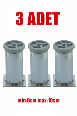 Ludıa Metal Ayarlanabilir 3 Adet Mobilya Ayağı Metal Tablalı 8cm Gri