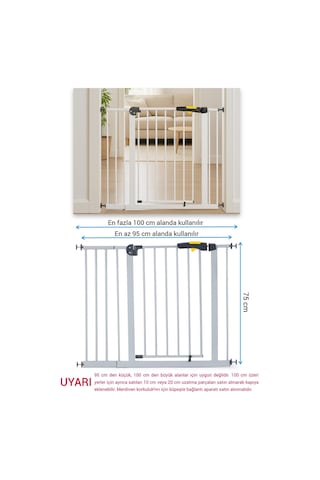 Wellgro Pro 95-100 Cm Çocuk Güvenlik Kapısı, Merdiven Kapısı Ve Korkuluk, Gri