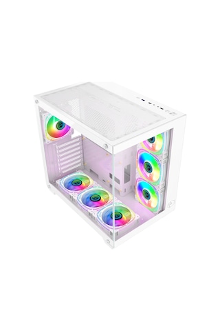 Gametech Prime V2 RGB Tuş Kontrollü 7x120 MM Fan Oyuncu Bilgisayar Kasası Beyaz
