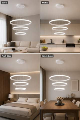 AvizeGO Rizon 3 Lü Led Sarkıt Avize 3 Renk Kumandalı Beyaz