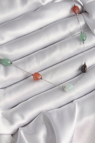 Gümüş Renk Zincir Renkli Doğaltaş Model Kadın Kolye - Ebj250113w30603 Bakır