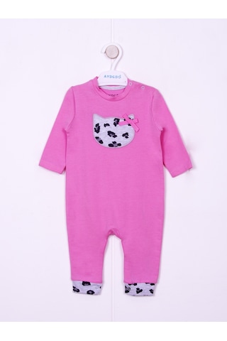 Kidaxi Nakışlı Patiksiz Pamuklu Pembe Bebe Tulum Pembe