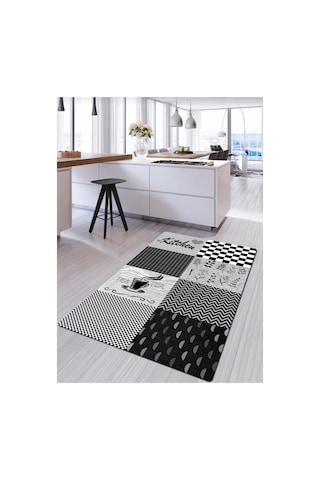 Gri, Kitchen Kaymaz, Pamuk Dokuma Taban Mutfak Halısı (489656631)