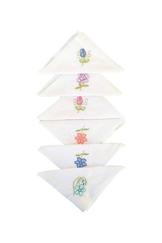 Hediyelik İşlemeli Bayan Mendili 6 Lı Paket 28x28 Cm 100 Pamuk Beyaz