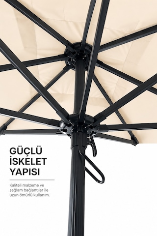 Alubrella Kare Krem 200x200 Cm, 8 Telli Güneş Şemsiyesi Antrasit