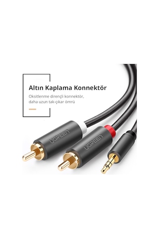 Ugreen 3.5 Mm Jack Girişi Aux To 2 Rca Ses Aktarma Kablosu 10 Metre, 10514