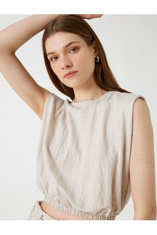 Koton Crop Bluz Vatkalı Kolsuz Beli Lastikli Bej 3sak50006ek