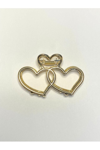 7 Cm Çift Kalp Model Gold Saç Tokası Zarif Ve Romantik Metal Mandal Toka Altın