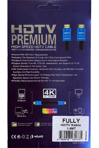 Fully 507L Hdmi To Hdmi 1.5 M 2.0 version 4K Hdmi Kablo Kutulu