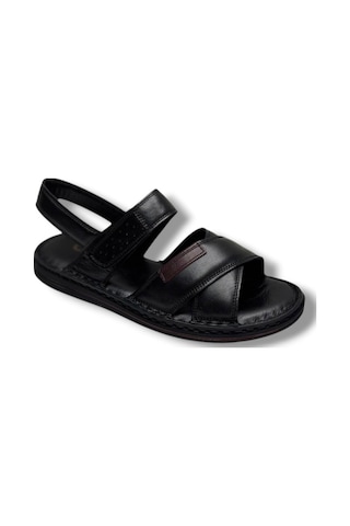 Cakgo 216-26 Hakiki Deri Ultra Soft Çapraz Bant Anatomik Erkek Sandalet 40-47 Siyah