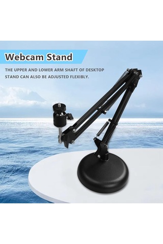 Wezone Yükseltilebilir Dairesel Tabanlı Masa & Web Kamerası Stendi - 1/4 İnç Vida Adaptörü + Telefon Tutucu Siyah