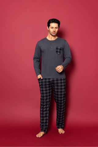Redline Erkek Uzun Kol Pijama Takımı Yeni Sezon Gri 6712