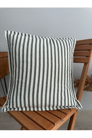 Keten Siyah Çizgili Kırlent Kılıfı