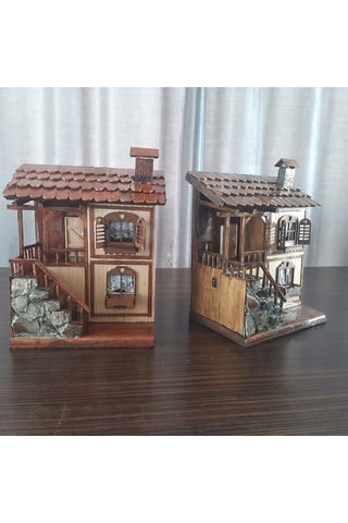 Işıklı El İşçiliği Dekoratif Taş Merdivenli Sekili Köy Evi Model Duvar Askılı Anahtarlık ve Gece Lambası