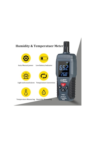 Smart Sensor Nem Ve Sıcaklık Ölçer Yüksek Doğruluk Siyah
