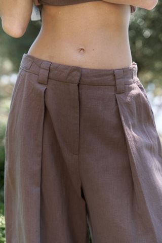Mai Collection Mai Studios Co. Alidah Pileli Açık Kahve Bol Paça Pantolon Kahve