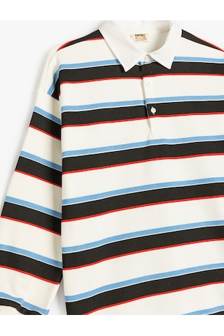 Koton Çizgili Uzun Kollu Düğme Detaylı Polo Yaka Sweatshirt Siyah Çizgili 5skg10355ak Siyah Çizgili Siyah