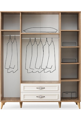 Irmak 4 Kapılı 2 Çekmeceli Gardrop Elbise Dolabı 160x48x195cm 001