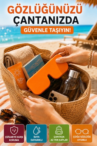 Turuncu Katlanabilir Silikon Gözlük Kılıfı Suya Dayanıklı Esnek Koruyucu Güneş Ve Numaralı Gözlük Kılıfı