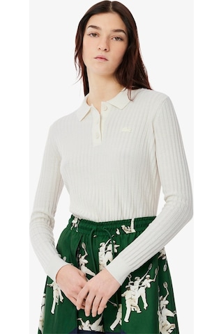 Lacoste Kadın Triko Uzun Kollu Polo Yaka Ekru