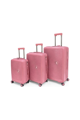 U.S. Polo Assn. 3'lü Valiz Seti %100 Polipropilen Valiz 4x2 Teker Pembe 26040 Pembe