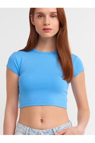 Dilvin Vücuda Oturan Crop Top-mavi Mavi