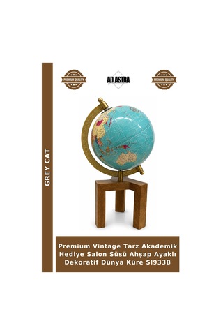 Premium Vintage Tarz Akademik Hediye Salon Süsü Ahşap Ayaklı Dekoratif Dünya Küre Sl933b