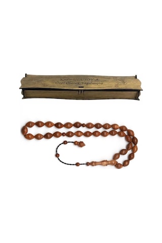 Hediye Vakti Kişiye Özel Kutulu Kuka Ağacı Tesbih 8 X 11 Mm Beyzi Kesim Kahverengi
