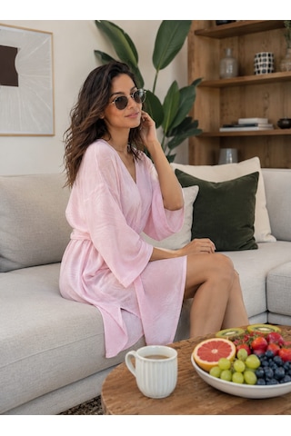 Müslin Sabahlık Plaj Elbisesi Pembe Renk
