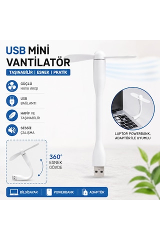 Sl-uf05 Esnek Usb Mini Fan Ofis, Ev, Laptop Ve Seyahat İçin Pratik Sessiz Vantilatör Hafif Taşınabilir Beyaz