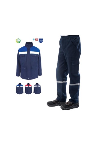Kışlık İş Takımı Çok Cepli Reflektörlü Mont 4111 Ve 7/7 İş Pantolonu 2958 Lacivert Renk Yüzde Yüz Pamuk