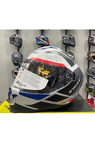Sway SW 865 Evoque Full Face Kask Beyaz - Kırmızı - Lacivert