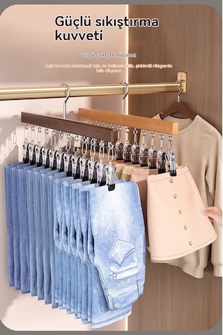 10 Klips Ve Tek Sıra İç Çamaşırı Ve Çorap Klipslerinin Sorunsuz Bir Şekilde Saklanabildiği Çok İşlevli, Masif Ahşap Çoklu Klipsli Askı Sarı