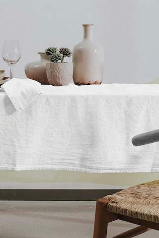 Vivamaison Yıkanmış Pamuk Keten Masa Örtüsü Beyaz