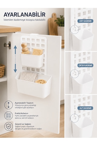 Beylini Seviye Ayarlanabilir 2li Organizer Dolap İçi Askılı 1 Geniş 1 Dar Düzenleyici Pratik Çok Amaçlı Mutfak Beyaz