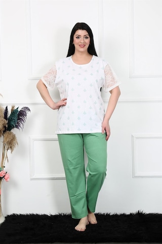 Akbeniz Kadın 5xl-6xl-7xl-8xl Büyük Beden Kısa Kol Pijama Takım 75001-beyaz Beyaz