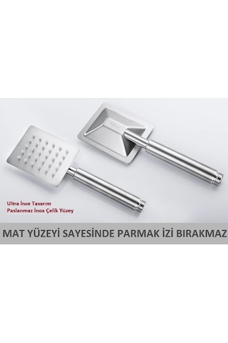 Sart Dikdörtgen El Duş Seti Başlığı Tasarruflu Paslanmaz Mat Inox Krom