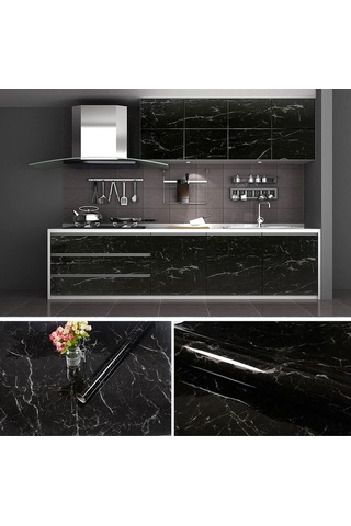 Novahub 215421210w 5m Mermer Desen Parlak Boya Mobilya Yenileme Kendinden Yapışkanlı Duvar Kağıdı Dolap Su Geçirmez Siyah