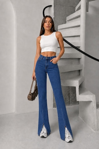Bluemarlin Mavi Likralı Esnek Paça Yırtmaçlı İspanyol/flare Denim Pantolon Mavi