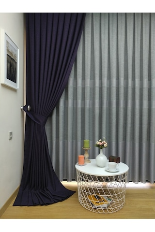 Evdepo Home Keten Mor Fon Perde Tek Kanat Mor