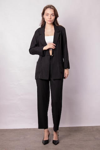 Kadın Baharlık Kumaş Rahat Kesim Yakalı Cepli Kolu Katlamalı Boyfriend Blazer Ceket-siyah Siyah