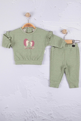 Babydonat Kirpi Nakışlı Pamuk 2'li Kız Bebek Takım Yeşil