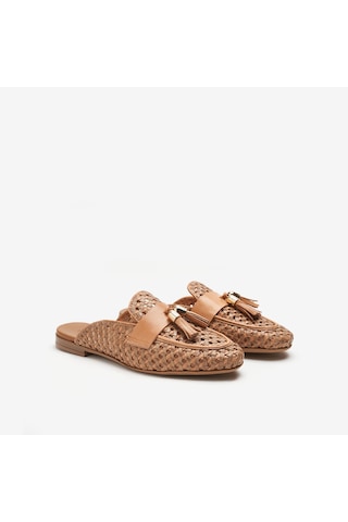 Shınefancy Terlik Kadın 95v7 Frau Woven Leather Mules Wıth Tassels