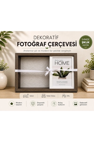 Pionny 2 Fotoğraflı Orta Boy Sürgülü Dekoratif Ahşap Çerçeve 10x15 Cm Koyu Kahve