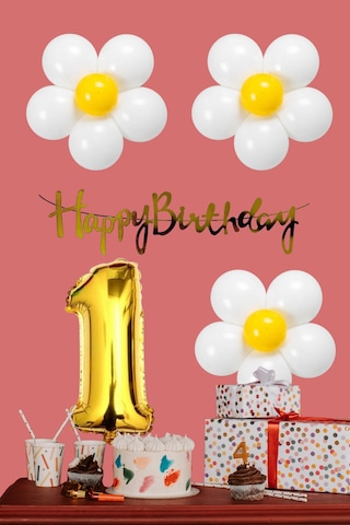 1 Yaş Papatya Temalı Beyaz Sarı Papatya Balon Gold Rakam Gold Banner Doğum Günü Seti Çok Renkli