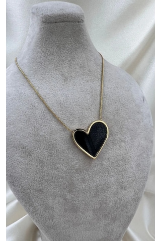 Bb Çelik Siyah Kalp Kolye Siyah - Gold